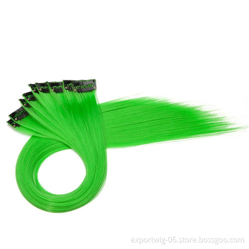 Clip Hair Solid Color Synthetic Fiber Hair Extension For Woman And Children In Party Black Blonde White Green Blue Pink